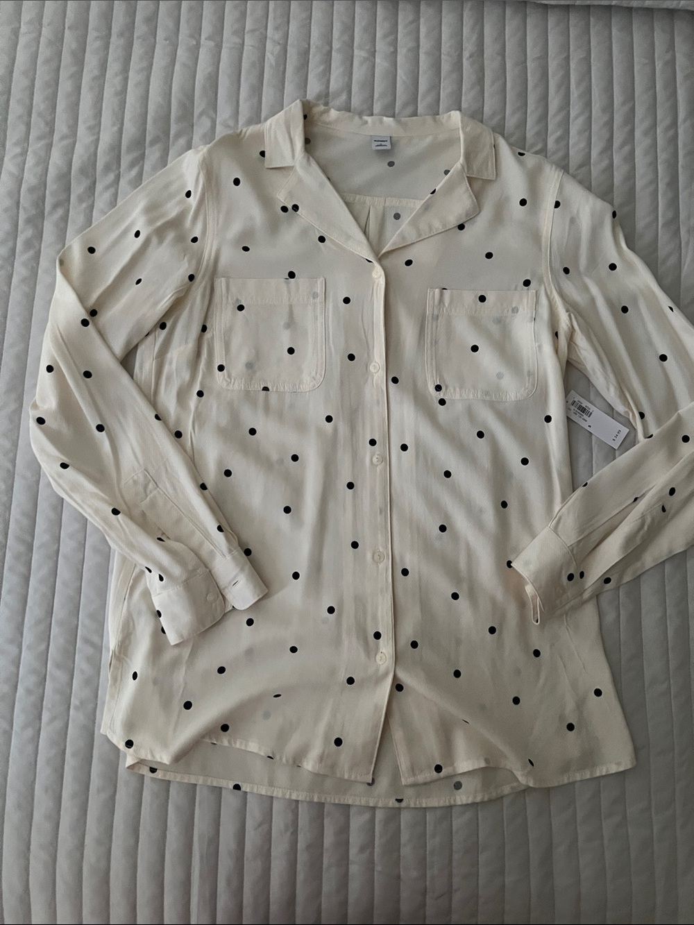 Old Navy Cream Button-Up Blouse with Black Polka Dots